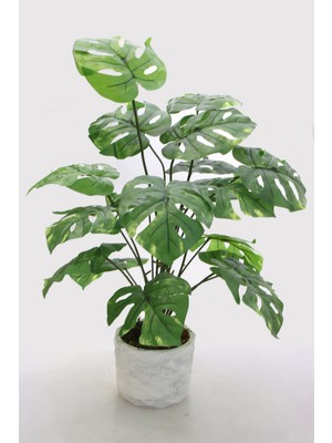 Beton Saksıda Yapay Monstera Deliciosa 18 Dal 60 cm Yeşil Deve Tabanı Ev ve Ofis Dekoru