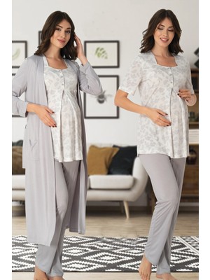Effort Kısa Kol Desenli Lohusa Pijama Sabahlık Takım Effort 8014