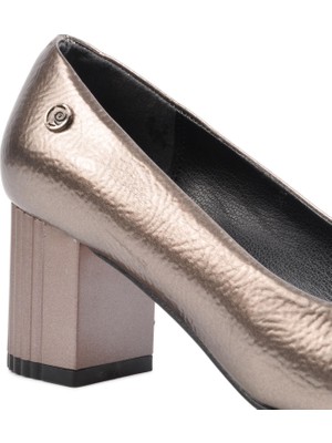 Pierre Cardin 51644 Platin Kırışık Kadın Kalın Topuklu Ayakkabı