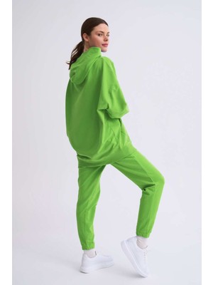 There Color Yeşil Uzun Kollu Kapüşonlu Sweatshirt Kadın Xl