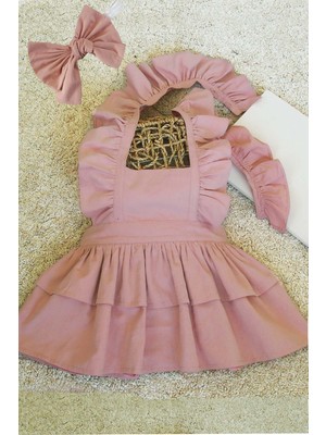 Askıları Fırfırlı Kat Kat Pembe Kız Çocuk Elbise Bandana Takım 1-8 Yaş