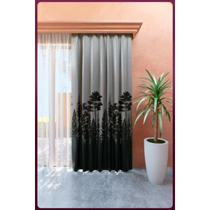 Ne Bumu Blackout Orman Temalı Gri Antrasit Büzgülü Perde