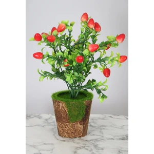 Yapay Çiçek Deposu Dekoratif Yosunlu Saksıda Yapay Çilek Demeti 30 Cm
