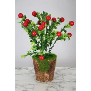 Yapay Çiçek Deposu Dekoratif Yosunlu Saksıda Yapay Kiraz Demeti 30 Cm
