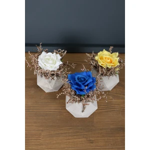 Yapay Çiçek Deposu Yapay Gül 3lü Set Beton Saksılı Sarı-Mavi-Beyaz
