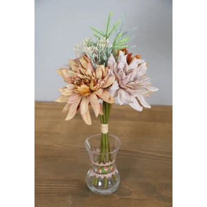 Lüks Mini Krizantem Yapay Çiçek Demeti Kahve-Pudra 25 cm – Ev ve Ofis Dekoru, Gerçekçi Polyester Malzeme