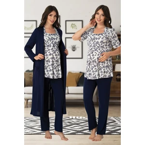 Kısa Kol Desenli Lohusa Pijama Sabahlık Takım Effort 8014