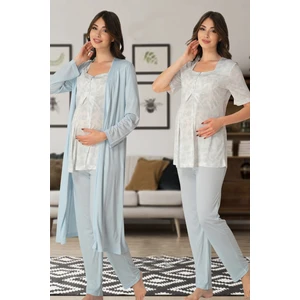 Kısa Kol Desenli Lohusa Pijama Sabahlık Takım Effort 8014