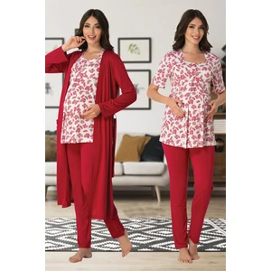 Kısa Kol Desenli Lohusa Pijama Sabahlık Takım Effort 8014