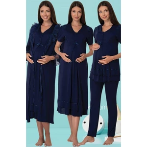 Lohusa Kısa Kol Pijama Gecelik Sabahlık Set Takım Effort 8026