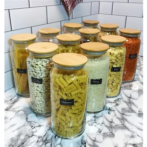 Karçiçeği Home Tiketli, Jumbo Boy 12’li Bambu Kapaklı Vakumlu Cam Kavanoz Seti 1400 ml