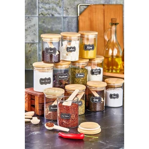 Karçiçeği Home Bambu Kapaklı Vakumlu Borosilikat Cam 12 Adet Kavanoz ve 12 Adet Bambu Kaşık 24 Parça 200 ml