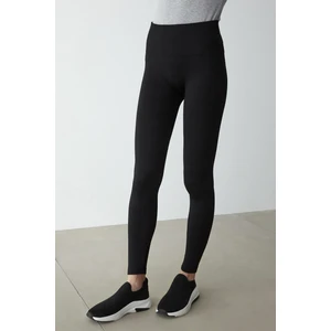 Siyah Seamless Ribbed Termal Tayt