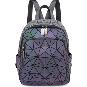 Kadın Işık Sırt Çantası Moda Geometrik Elmas Seyahat Omuz Çantası Katlanır Öğrenci Okul Shine Backpack (Yurt Dışından)