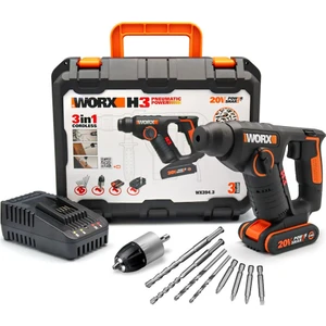WX394.3 20VOLT 2.0AH. Li-Ion 1.5j Profesyonel Sds-Plus Pnömatik Şarjlı Matkap + 9 Adet Uç + Mandren