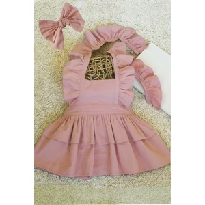 Askıları Fırfırlı Kat Kat Pembe Kız Çocuk Elbise Bandana Takım 1-8 Yaş