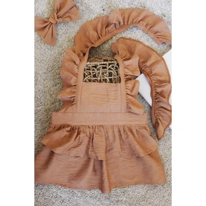 Askıları Fırfırlı Kat Kat Taba Kız Çocuk Elbise Bandana Takım 1-8 Yaş