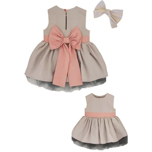 Gri Pembe Fiyonklu Kız Çocuk  Tütü Elbise Bandana Takım 1-8 Yaş