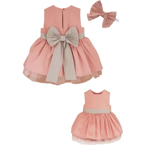 Pembe Gri Fiyonklu Kız Çocuk Tütü Elbise Bandana Takım 1-8 Yaş