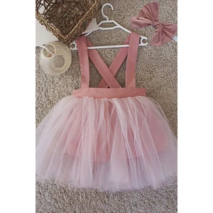 Pembe Kız Çocuk Tütü Elbise Bandana Takım 1-8 Yaş