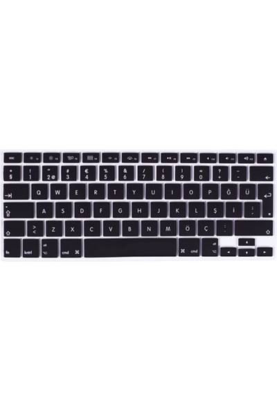 Arabulalaca Macbook Air 13.3 inç A1466 A1369 Türkçe  Q Silikon Klavye Koruyucu - Siyah
