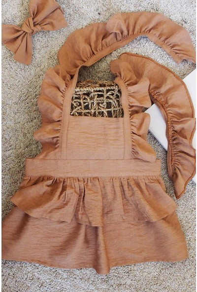 Askıları Fırfırlı Kat Kat Taba Kız Çocuk Elbise Bandana Takım 1-8 Yaş