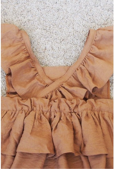 Askıları Fırfırlı Kat Kat Taba Kız Çocuk Elbise Bandana Takım 1-8 Yaş
