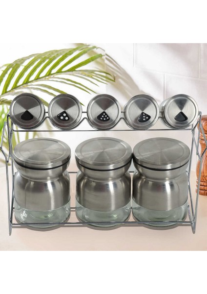 13626 Metal Standlı 9 Parça Cam Baharat Takımı Inox