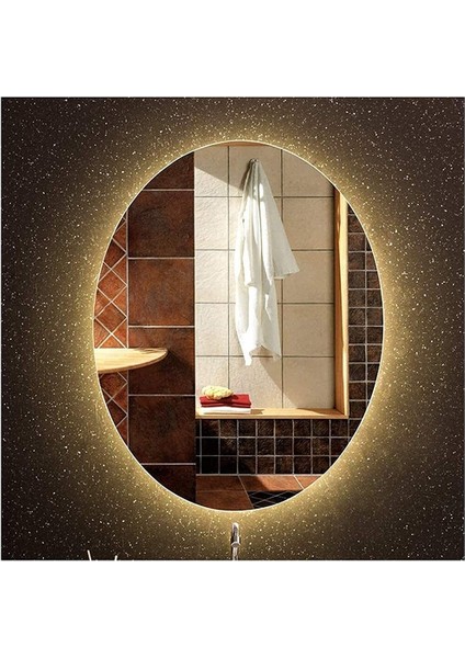 80X100 cm Elips Ledli Ayna Banyo Aynası Dekoratif Ayna Boy Ayna Salon Duvar Ayna