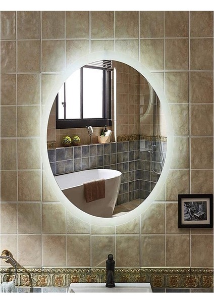 Global Led Mirror 55X75 cm Elips Ledli Ayna Banyo Aynası Dekoratif Ayna Boy Ayna Salon Duvar Ayna