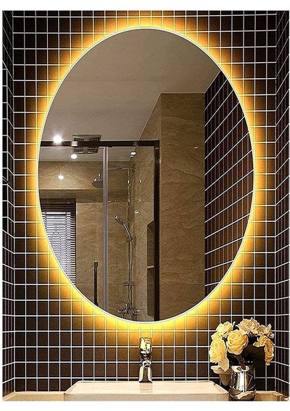 Global Led Mirror 55X75 cm Elips Ledli Ayna Banyo Aynası Dekoratif Ayna Boy Ayna Salon Duvar Ayna