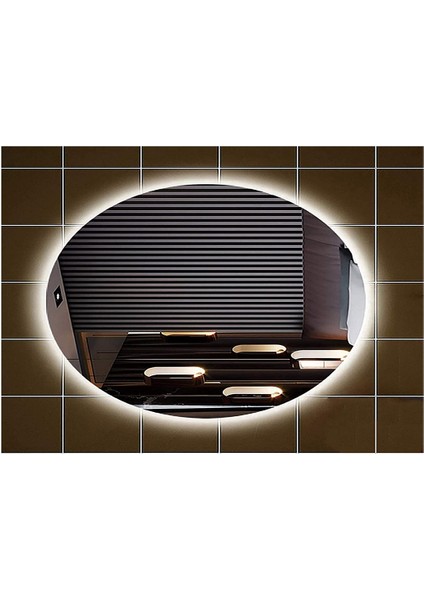 50X70 cm Elips Ledli Ayna Banyo Aynası Dekoratif Ayna Boy Ayna Salon Duvar Ayna