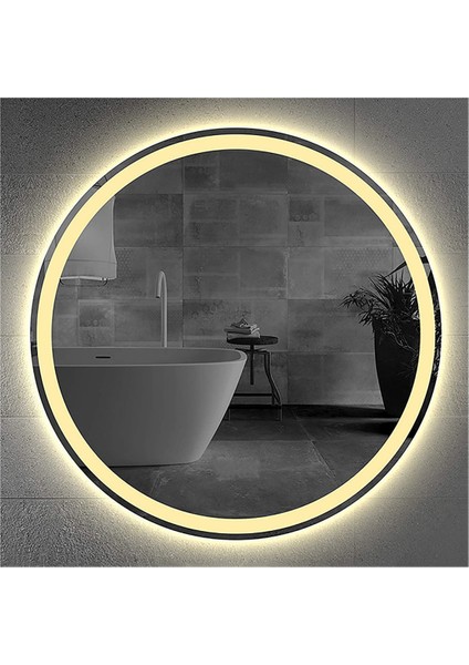 Global Led Mirror 75 cm Kumlamalı Ledli Yuvarlak Ayna Banyo Aynası Dekoratif Ayna Boy Ayna Salon Duvar Ayna