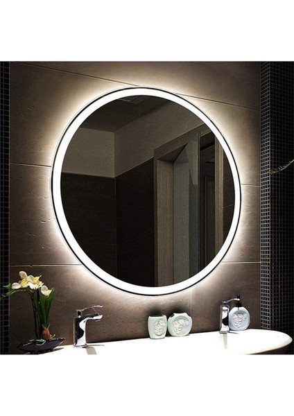 75 cm Kumlamalı Ledli Yuvarlak Ayna Banyo Aynası Dekoratif Ayna Boy Ayna Salon Duvar Ayna