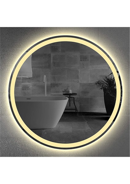 75 cm Kumlamalı Ledli Yuvarlak Ayna Banyo Aynası Dekoratif Ayna Boy Ayna Salon Duvar Ayna