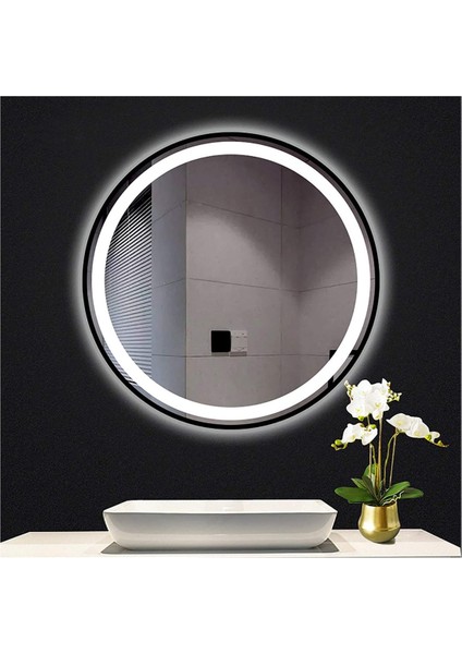 75 cm Kumlamalı Ledli Yuvarlak Ayna Banyo Aynası Dekoratif Ayna Boy Ayna Salon Duvar Ayna