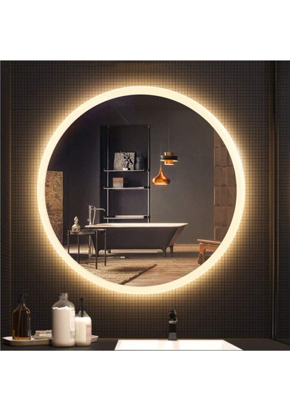 60 cm Kumlamalı Ledli Yuvarlak Ayna Banyo Aynası Dekoratif Ayna Boy Ayna Salon Duvar Ayna