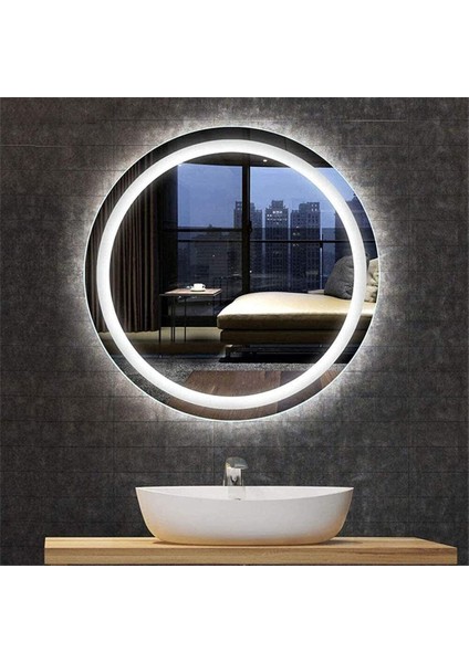 Global Led Mirror 60 cm Kumlamalı Ledli Yuvarlak Ayna Banyo Aynası Dekoratif Ayna Boy Ayna Salon Duvar Ayna