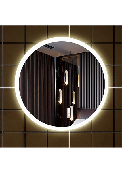 Global Led Mirror 60 cm Kumlamalı Ledli Yuvarlak Ayna Banyo Aynası Dekoratif Ayna Boy Ayna Salon Duvar Ayna