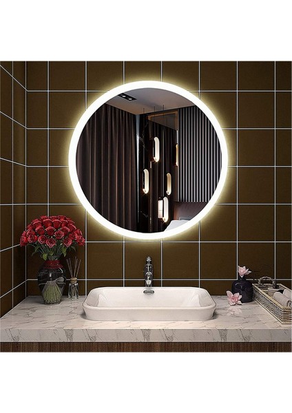 Global Led Mirror 50 cm Kumlamalı Ledli Yuvarlak Ayna Banyo Aynası Dekoratif Ayna Boy Ayna Salon Duvar Ayna