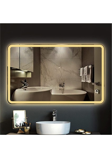 Global Led Mirror 80X120 cm Kumlamalı Ledli Ayna Duvar Salon Banyo Wc Ofis Yatak Odası Boy Ledli Ayna