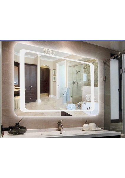 Global Led Mirror 75X105 cm Kumlamalı Ledli Ayna Duvar Salon Banyo Wc Ofis Yatak Odası Boy Ledli Ayna