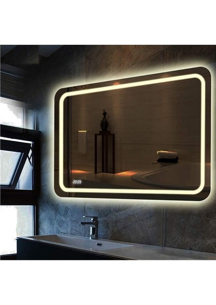 Global Led Mirror 75X105 cm Kumlamalı Ledli Ayna Duvar Salon Banyo Wc Ofis Yatak Odası Boy Ledli Ayna