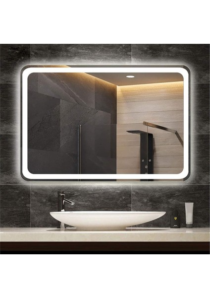 Global Led Mirror 65X90 cm Kumlamalı Ledli Ayna Duvar Salon Banyo Wc Ofis Yatak Odası Boy Ledli Ayna