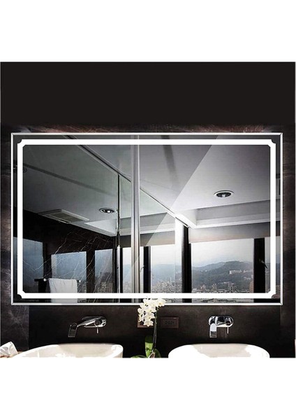 Global Led Mirror 65X90 cm Kumlamalı Ledli Ayna Duvar Salon Banyo Wc Ofis Yatak Odası Boy Ledli Ayna