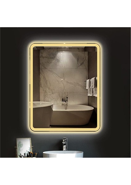 Global Led Mirror 65X90 cm Kumlamalı Ledli Ayna Duvar Salon Banyo Wc Ofis Yatak Odası Boy Ledli Ayna