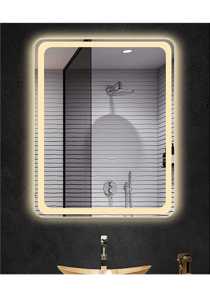 60X70 cm Kumlamalı Ledli Ayna Duvar Salon Banyo Wc Ofis Yatak Odası Boy Ledli Ayna