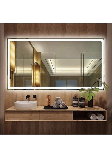 Global Led Mirror 50X65 cm Kumlamalı Ledli Ayna Duvar Salon Banyo Wc Ofis Yatak Odası Boy Ledli Ayna