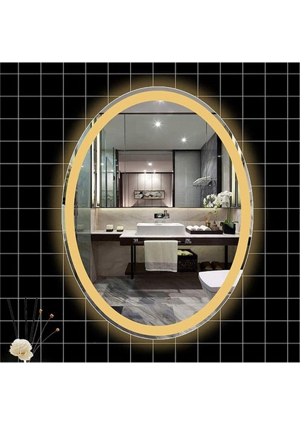 Global Led Mirror 73X93 cm Kumlamalı Elips Ledli Ayna Banyo Aynası Dekoratif Ayna Boy Ayna Salon Duvar Ayna