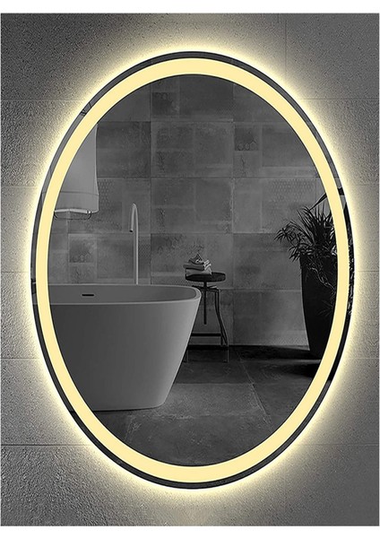 65X85 cm Kumlamalı Elips Ledli Ayna Banyo Aynası Dekoratif Ayna Boy Ayna Salon Duvar Ayna